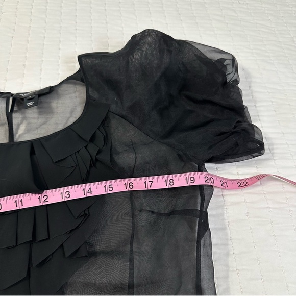 St. John Couture 100% Silk Elegant Black Caviar Sheer Blouse With Puff Sleeves - Picture 4 of 11